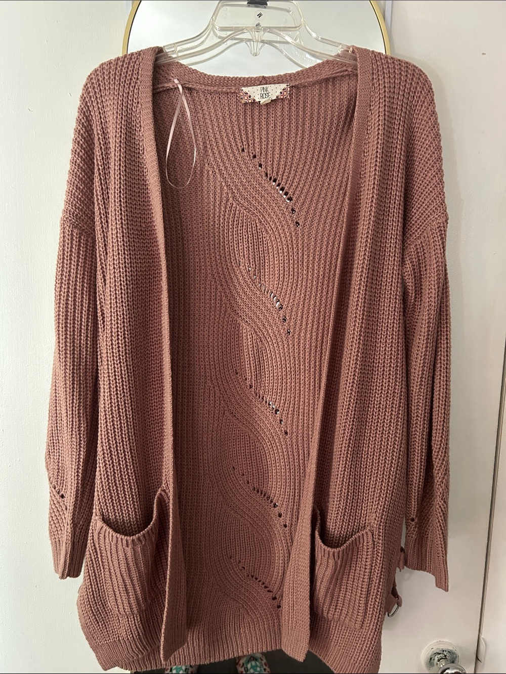 Pink Rose Open-Front Knit Cardigan in Dusty Rose